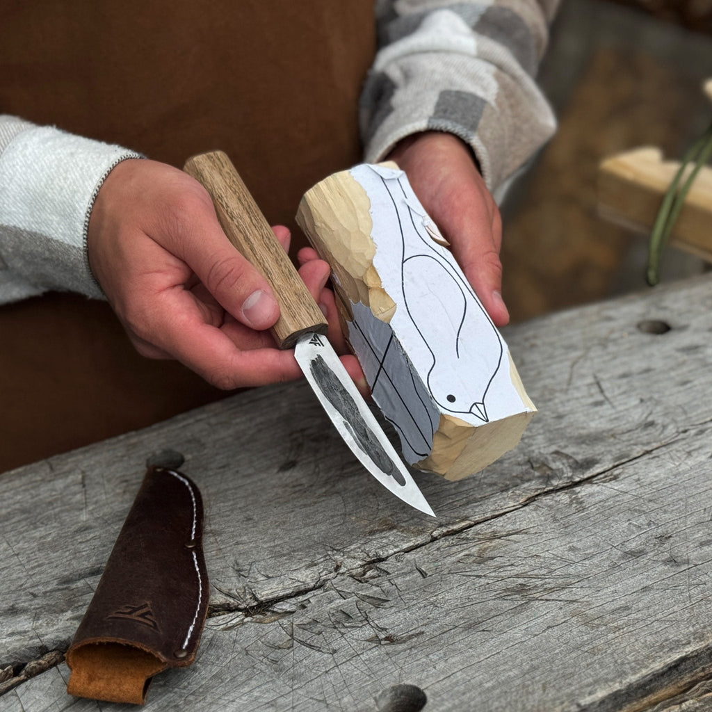 Hand-Forged Yakut Knife with Leather Sheath, 9.5 cm (3.74 inches)