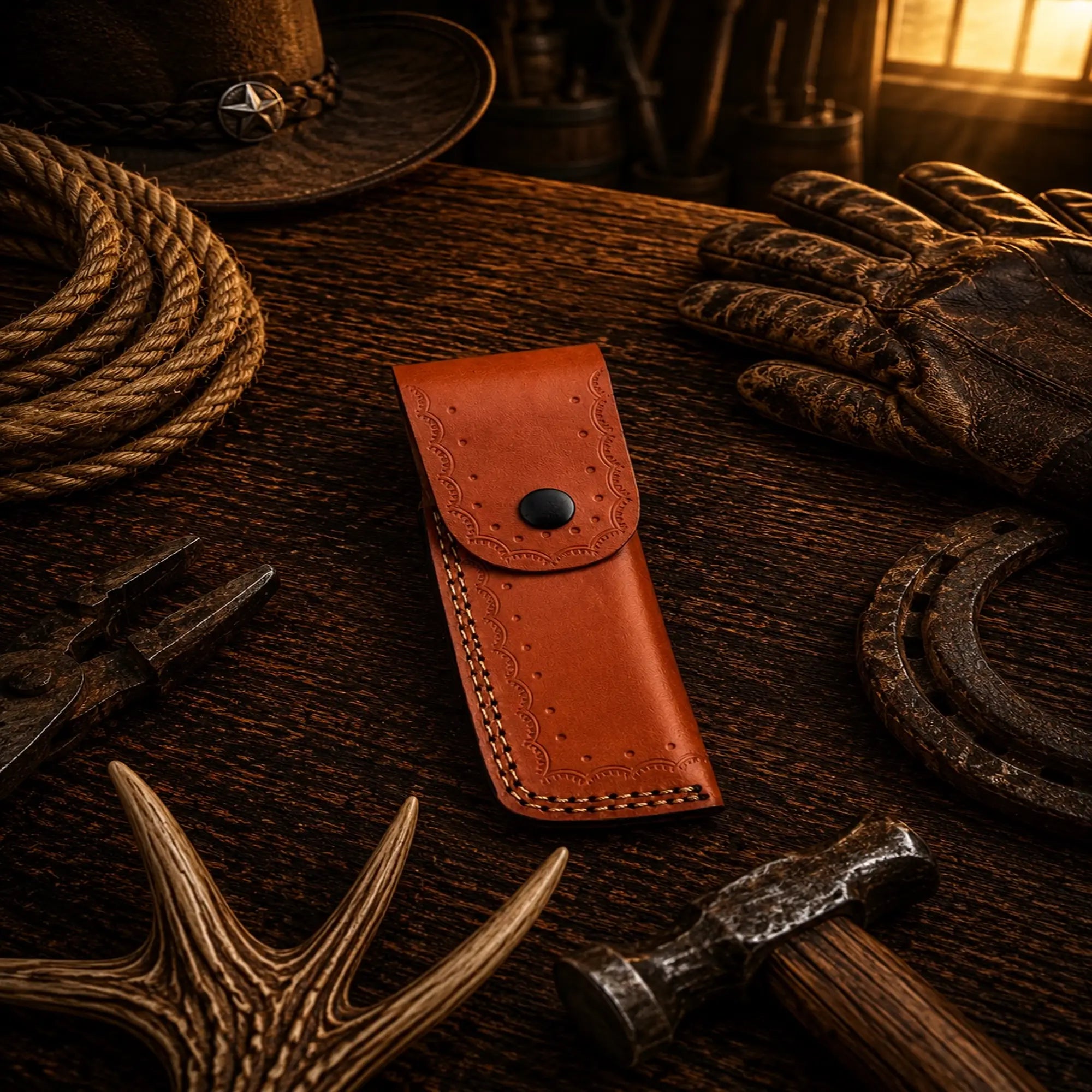 The Classic Cattleman Straight Razor – Handmade Damascus Steel Folding Razor