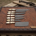 7-Piece Damascus Kitchen Knife Set — Bread, Cleaver, Chef, Santoku, Fillet, Boning & Utility