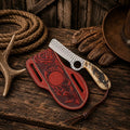 Handcrafted cowboy ranch bull cutter knife with 4.5-inch D2 rasp steel blade and ram horn handle by SHAM KNIVES