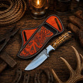 Handcrafted Ranch Skinning Knife – Rasp Steel Blade, Pine Cone Handle & Cross Belt Sheath