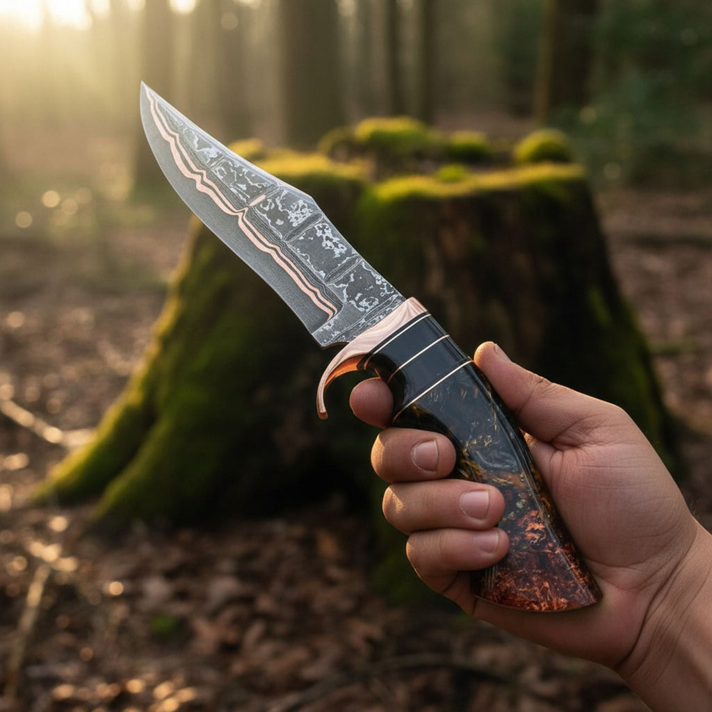 Copper Damascus Bowie Knife Handmade Copper Guard