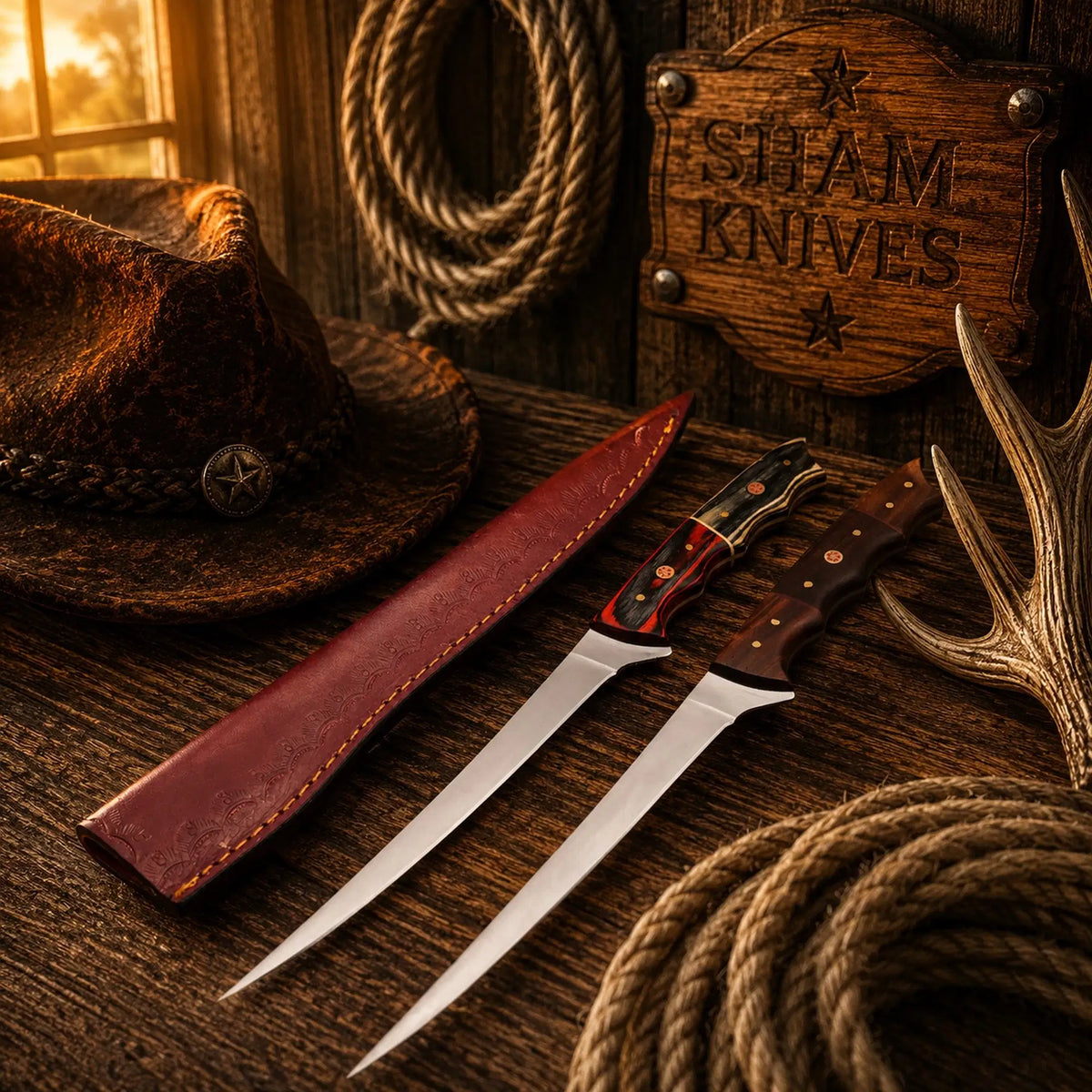 D2 steel boning and fillet knife set with exotic wood handles - SHAM KNIVES