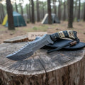 Tracker Knife Damascus Steel Multi Edge Blade With Leather Sheath