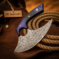 Handmade Damascus Ulu Knife 13" Wood Handle Pizza Cutter Chef Chopper Leather Sheath