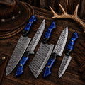 Handmade Forged Damascus Steel Chef Knife Set – Blue Epoxy Resin Handles