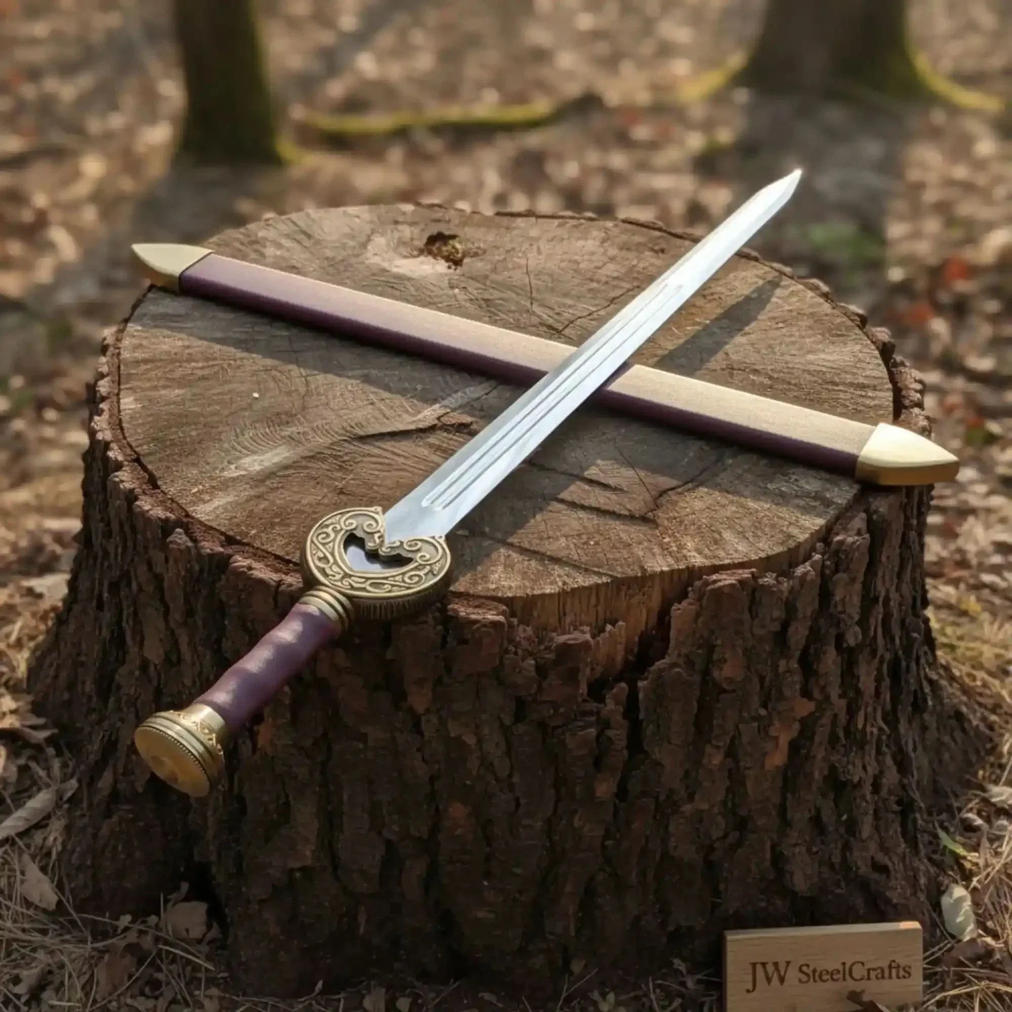 Handmade Medieval Knight Sword Replica | Polished Carbon Steel, Leather Handle & Wooden Scabbard
