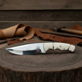 Ranch Hand Utility Knife Fixed Blade white resin Handle Full Tang Brass Spacer Western Knife