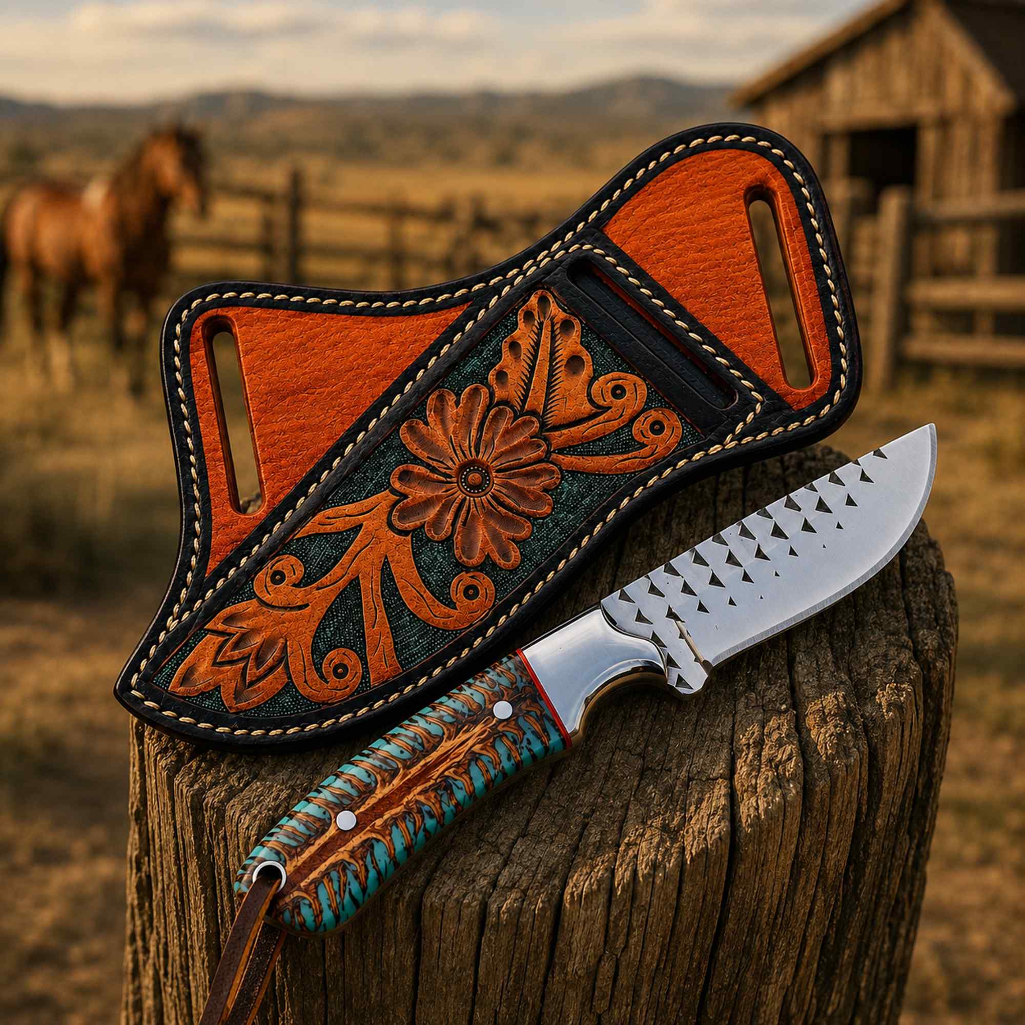 Handmade Ranch Knife | Rasp Steel | Pinecone Handle