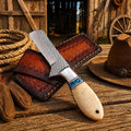 Handmade cowboy knife with Rasp steel blade, turquoise and camel bone handle, leather sheath by SHAM KNIVES.