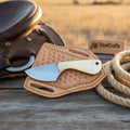 Handmade Rasp Steel Cowboy Knife White Bone Handle Western Pancake Leather Sheath 5"