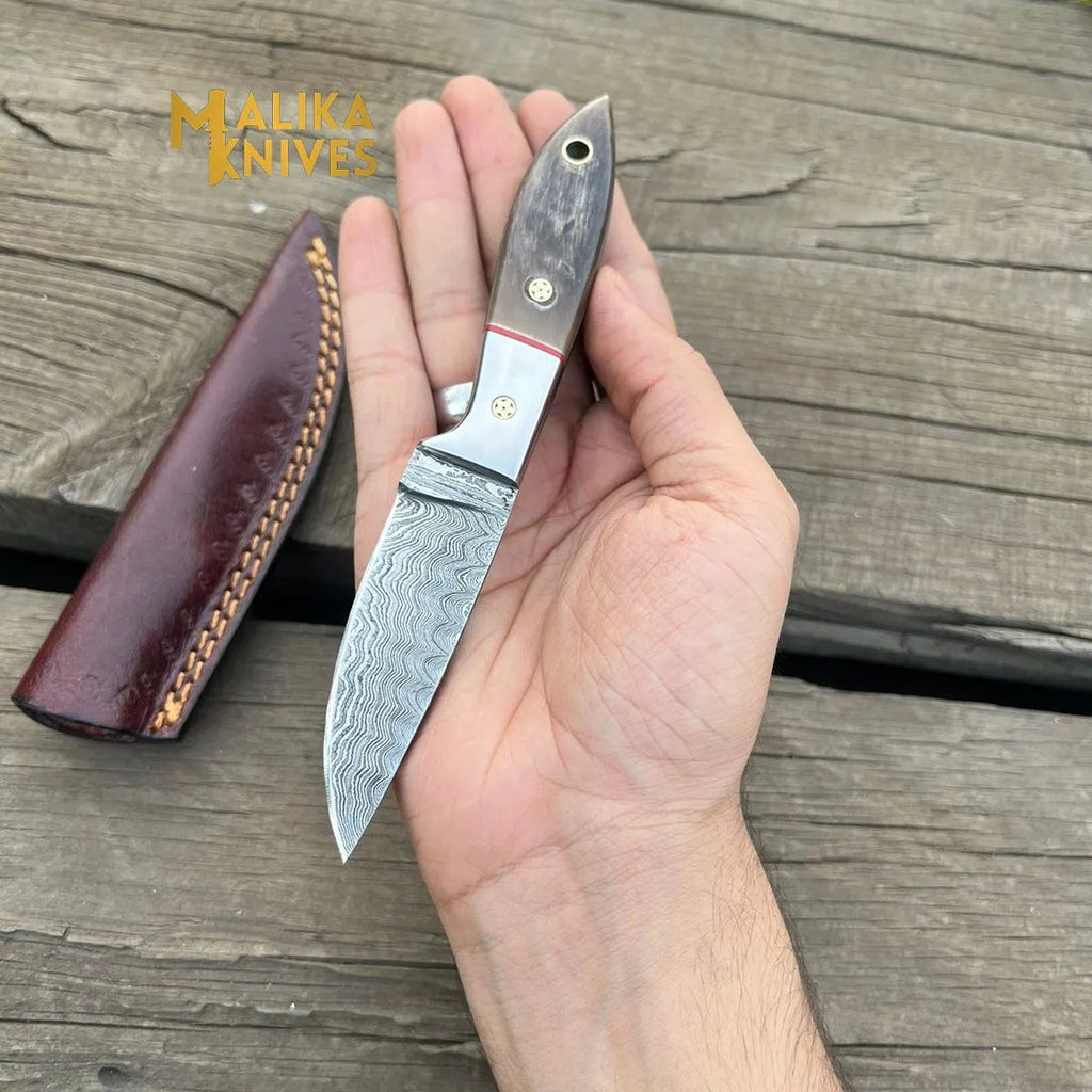 Exceptional Damascus Steel Skinner Knife with Genuine Ram Horn Handle - Ultimate Precision for Hunting and Outdoor Enthusiasts-0026