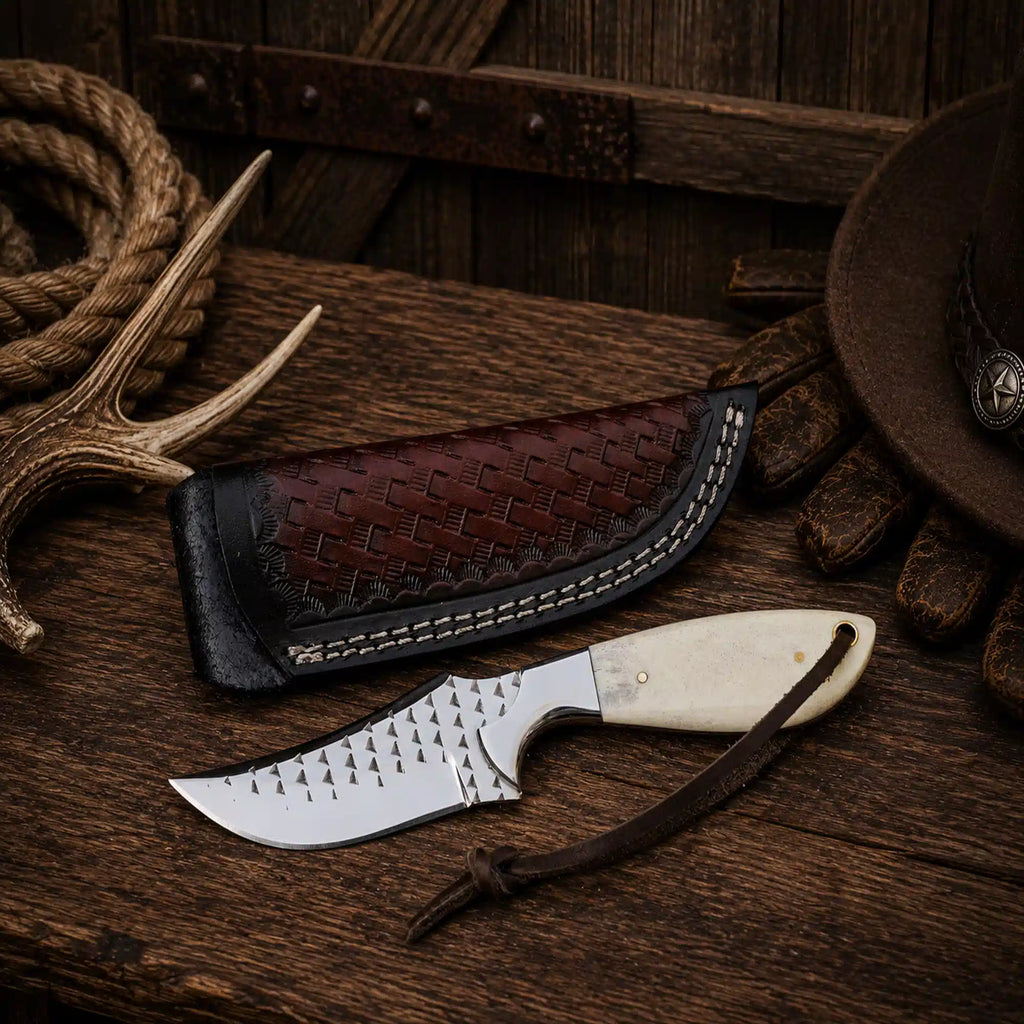 Handmade Western Knife – Rasp Steel Blade & Camel Bone Handle