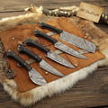 5-Piece Damascus Kitchen Knife Set Chef, Cleaver, Santoku, Utility & Paring with Dark Rosewood Handles & Leather Roll