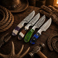 Honeycomb Western Outdoorsman Knife Collection – Handmade Rasp File & Damascus Blade Set