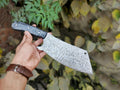 Handmade Damascus Cleaver Knife – 10" Pakka Wood Handle with Leather Sheath