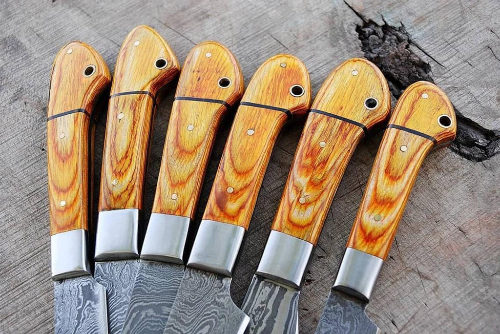 Custom Handmade Damascus Chef Knife – 13” with Pakka Wood Handle, Steel Bolster & Leather Roll