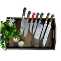 Custom Handmade Damascus Steel Knife Set – 13” Pakka Wood Handle, Steel Bolster & Leather Roll