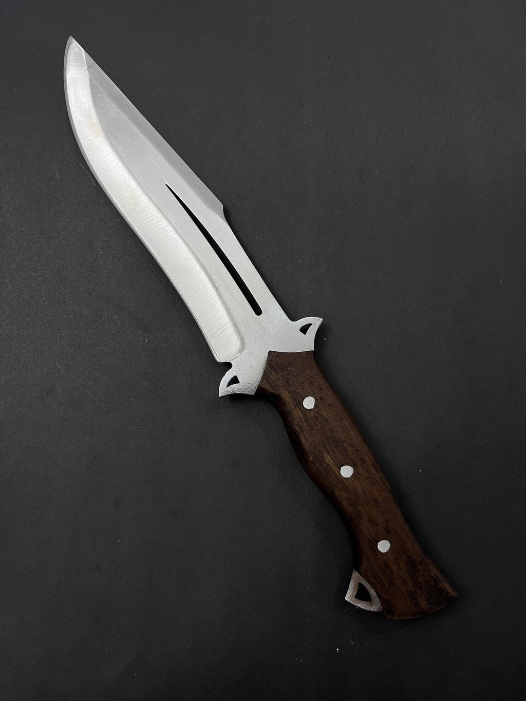J2 Steel hunting Bowie knife with rosewood handle and leather sheath, outdoor survival and hunting gear by Knives Gear Garage