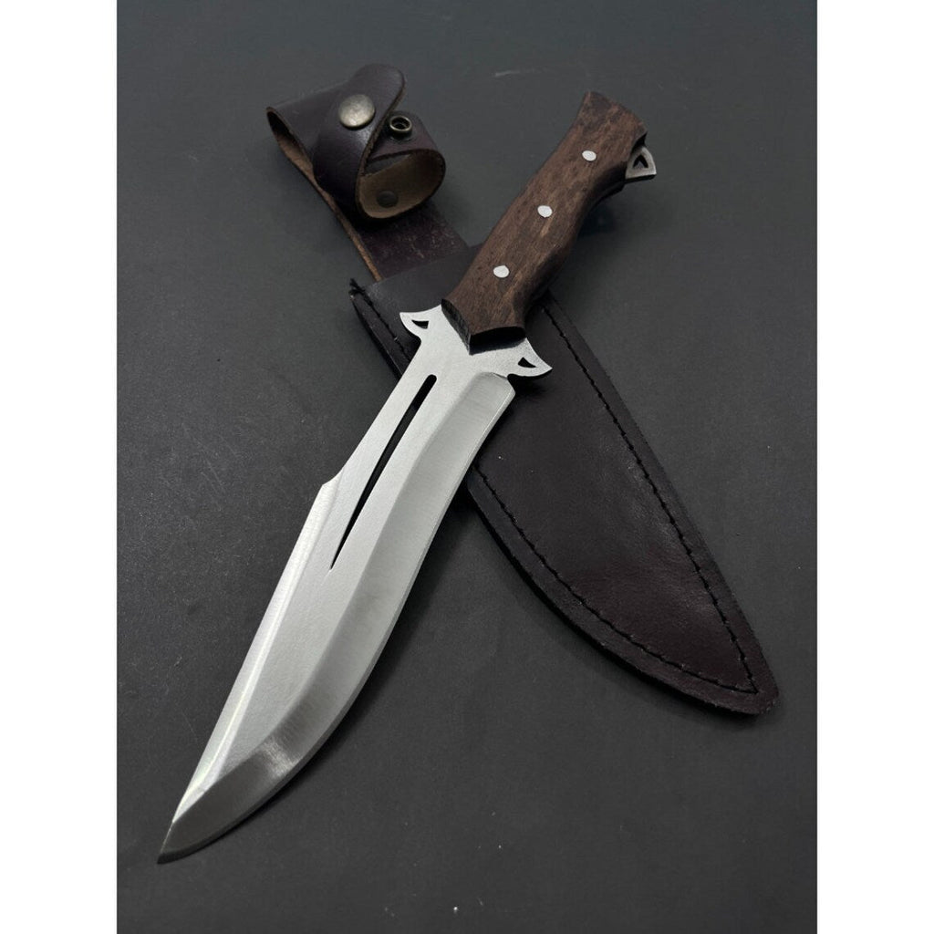 J2 Steel hunting Bowie knife with rosewood handle and leather sheath, outdoor knife by Knives Gear Garage