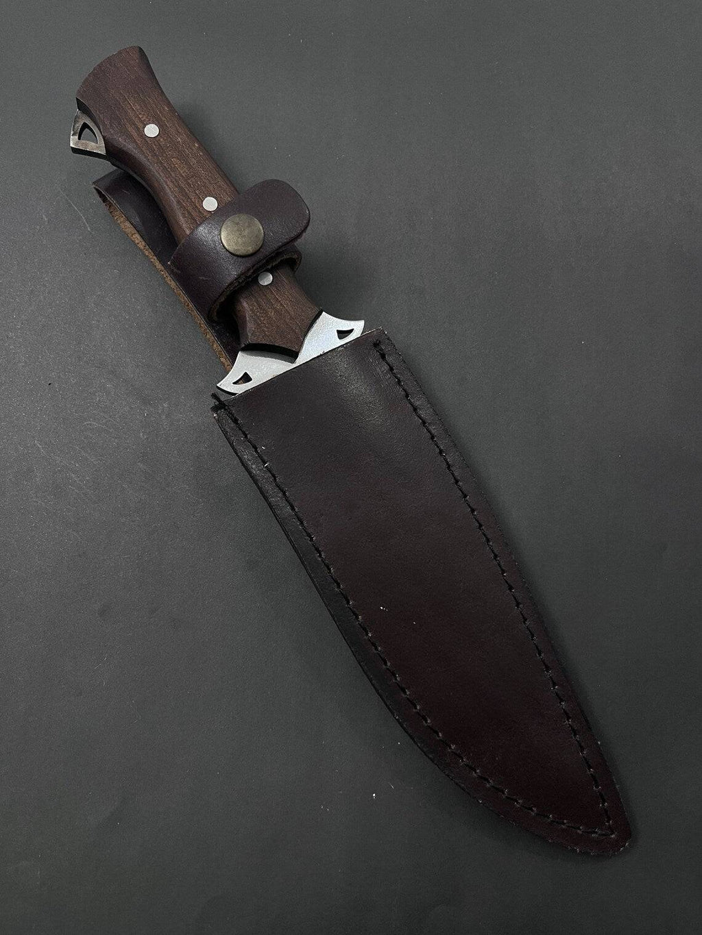 J2 Steel hunting Bowie knife with rosewood handle and leather sheath, outdoor survival knife by Knives Gear Garage