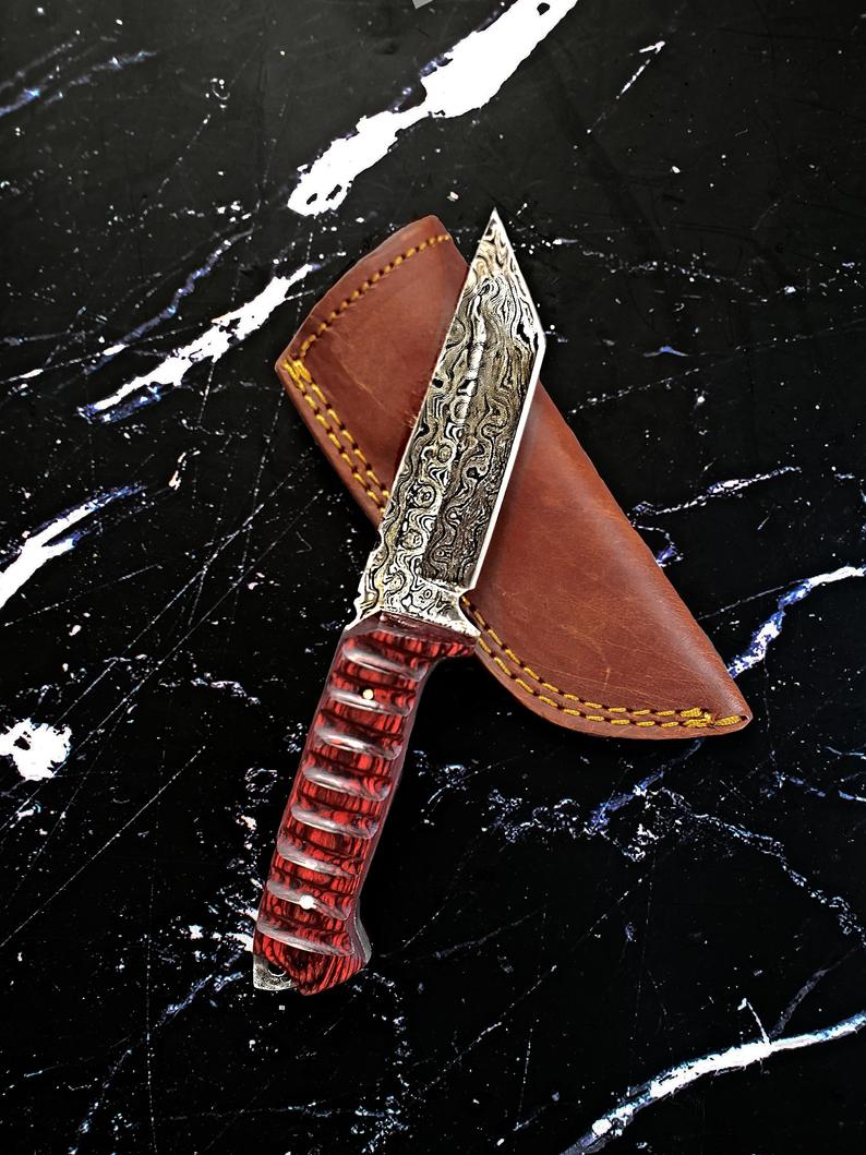 Titan Diver knife with Damascus steel blade, cherry wood handle, EDC design, model TD-275 from Titan International K.