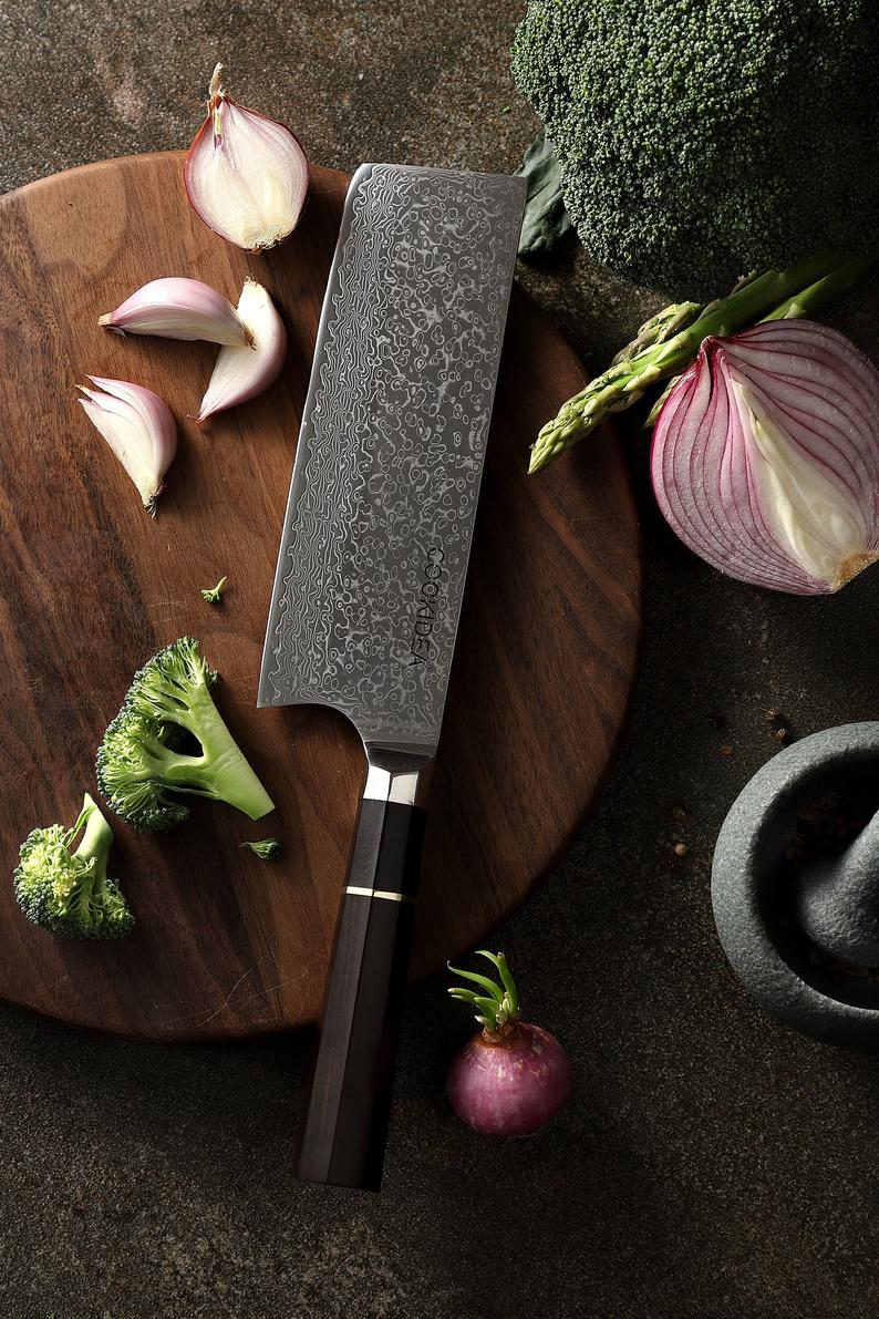 Hand-Forged Damascus Cleaver Knife – 12" Resin Handle with Leather Sheath