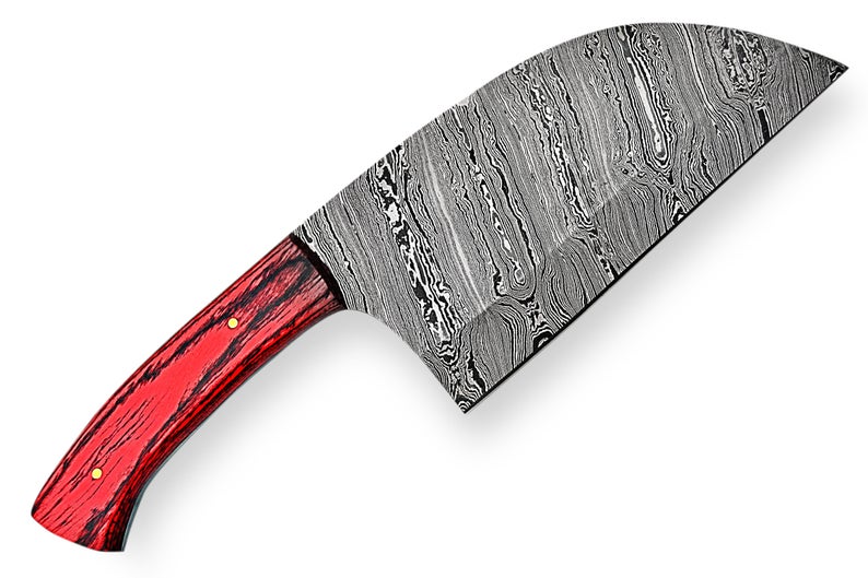 Custom Handmade Damascus Cleaver – 10” Blade with Pakka Wood Handle & Leather Sheath