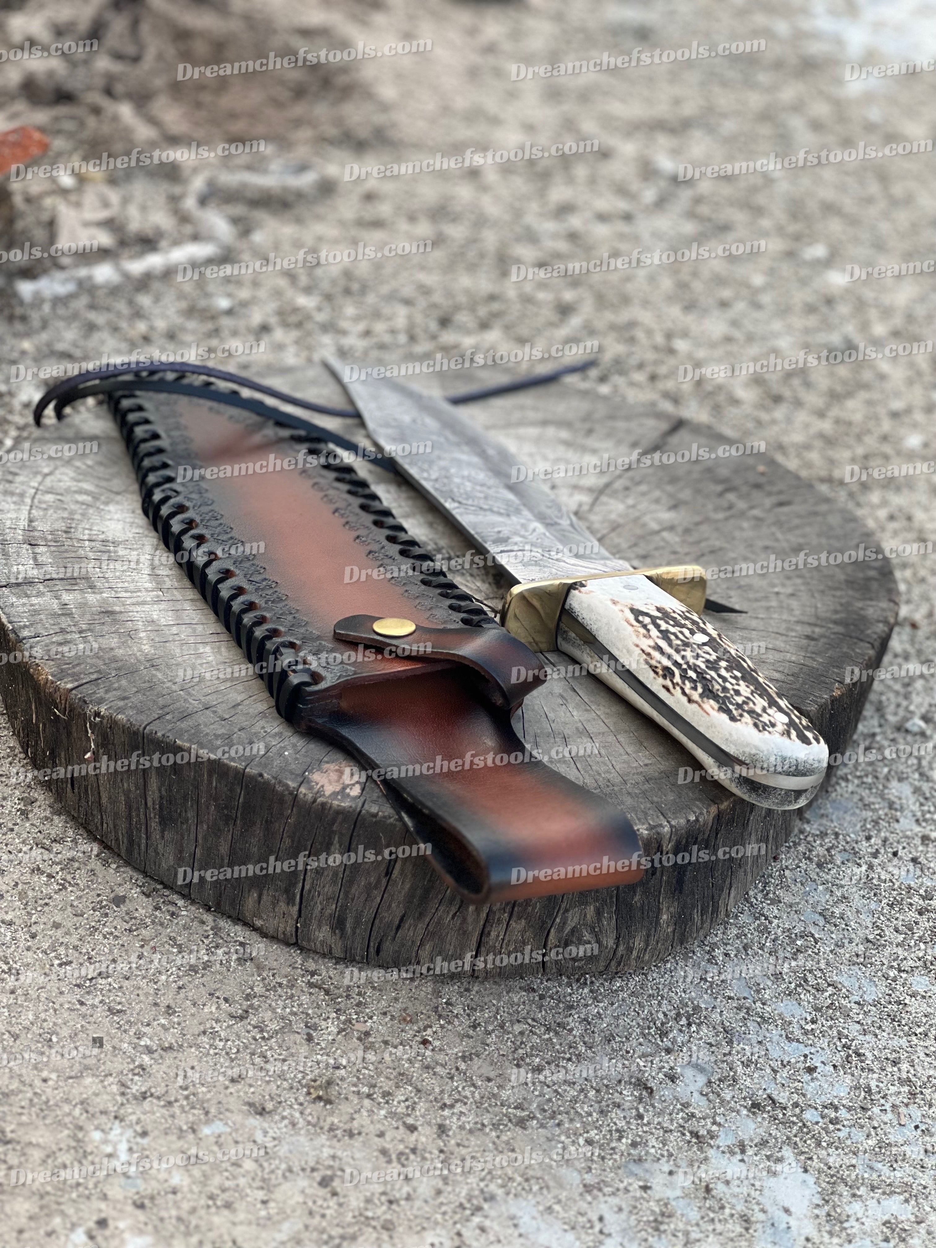 Custom handmade Damascus steel hunting Bowie knife