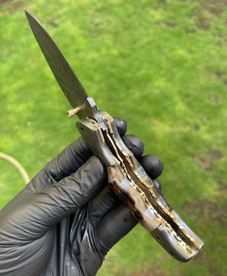 Custom Handmade Damascus Blade EDC Folding Pocket Knife