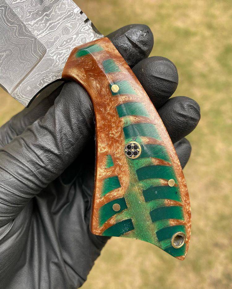 Fixed blade Damascus steel EDC knife by cskforged with a textured handle and sharp blade, ideal for everyday carry.