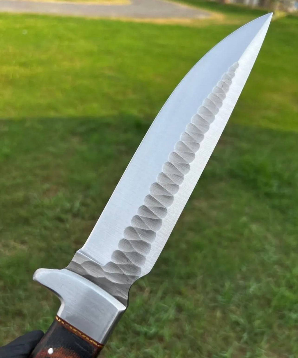 Fixed blade camping knife by cskforged with hand-forged D2 steel, featuring a sturdy handle and sharp blade for outdoor use.