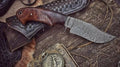 Handmade hunting bushcraft knife with Damascus steel blade, walnut handle, 10-inch survival EDC knife by Knives Gear Garage