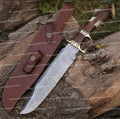 Handmade forged Damascus steel hunting Bowie knife with deer stag crown handle and Rambo style design.