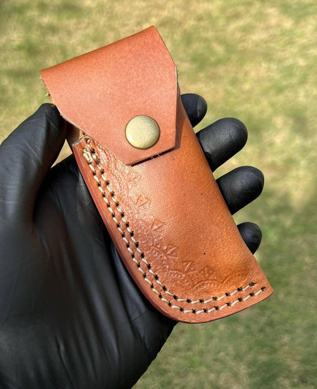 Damascus Blade EDC folding pocket knife by cskforged, featuring a patterned Damascus steel blade and compact folding design.