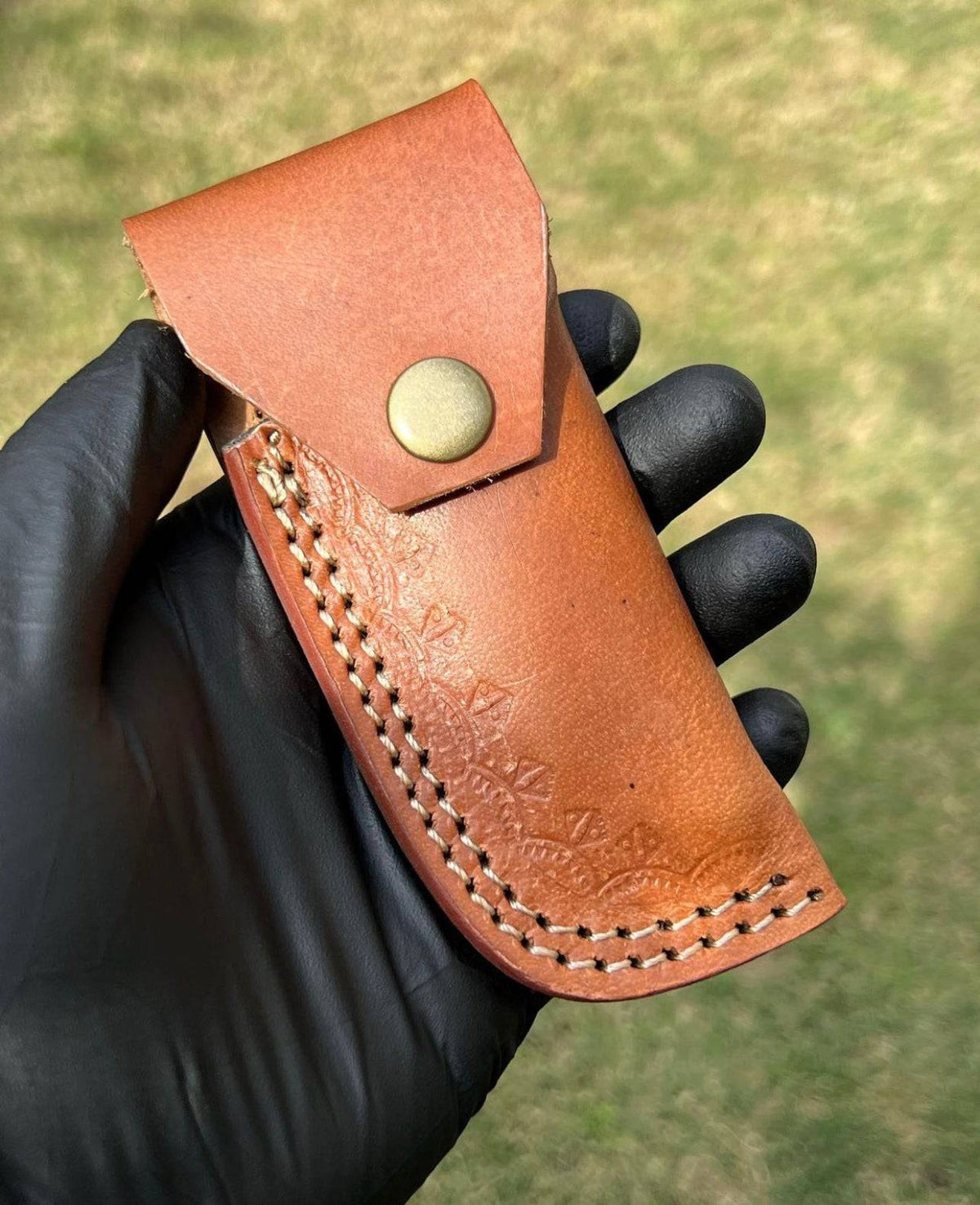 Damascus Blade EDC folding pocket knife by cskforged, featuring a patterned Damascus steel blade and compact folding design.
