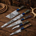 Set of 5 Japanese-style boning knives with etched D2 steel blades and epoxy resin handles from cskforged.