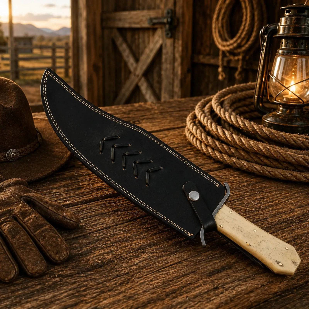 Juan Padillo Bowie Knife with 5160 spring steel blade and bone handle, crafted by SHAM KNIVES.