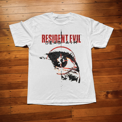 White Resident Evil Dead Aim T-Shirt by Parallel featuring a graphic design from the game on the front.