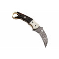 Engraved Bolster Damascus Talon Folding Karambit for Outdoor Carry