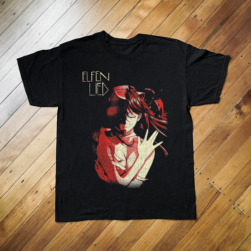 Black Elfen Lied T-shirt by Parallel featuring graphic design, soft fabric, and a comfortable fit.