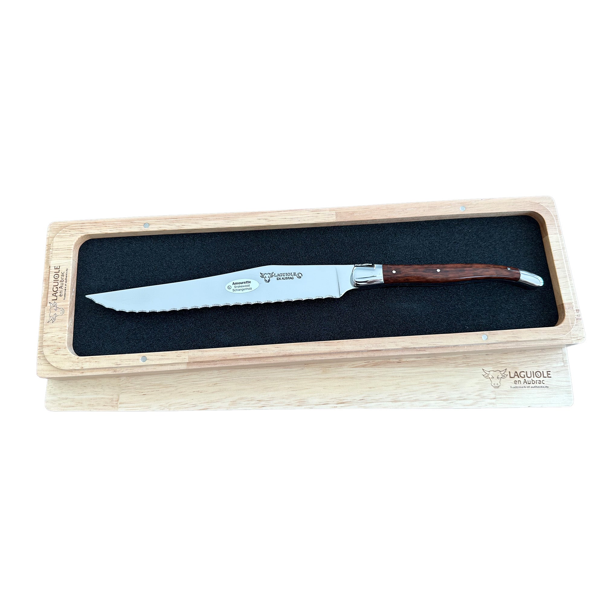 Laguiole en Aubrac Stainless Steel Bread Serrated Knife With Amourette Wood Handle, 7-in