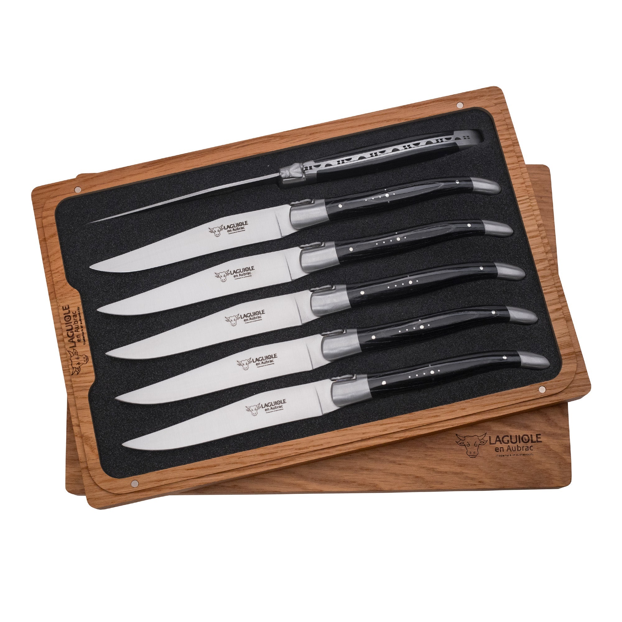 Laguiole en Aubrac Handcrafted 6-Piece Steak Knife Set with Black Pakkawood Handles