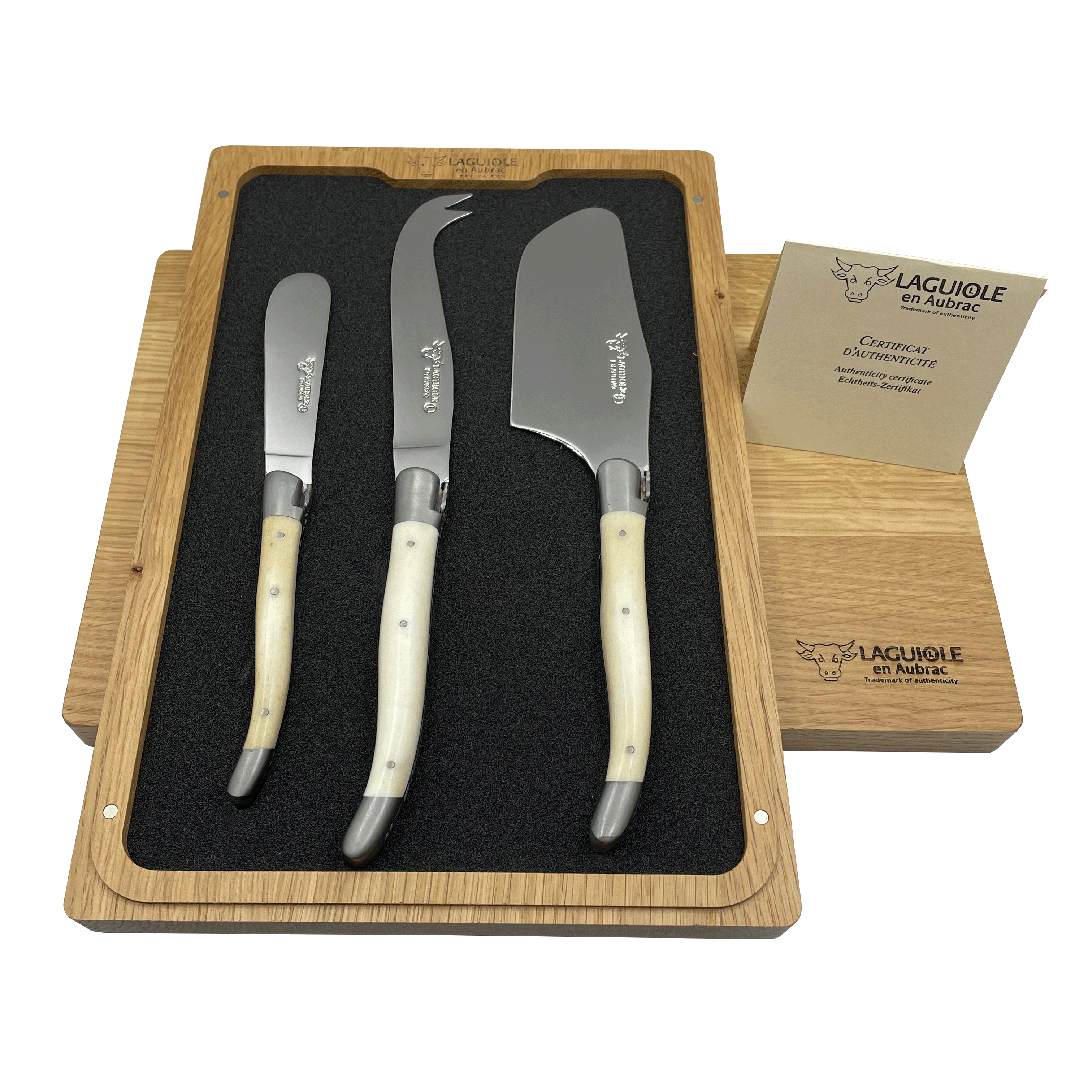 Laguiole en Aubrac Handcrafted 3-Piece Cheese Knife Set with Bone Handles