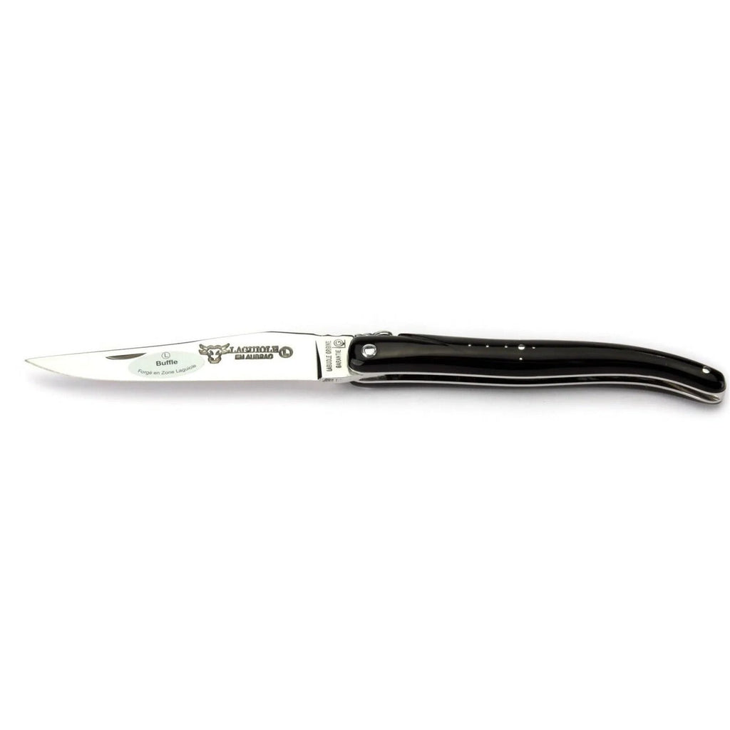 Laguiole en Aubrac Handcrafted Plated Multipurpose Knife, Full Buffalo Horn Handle, 4.75 inches