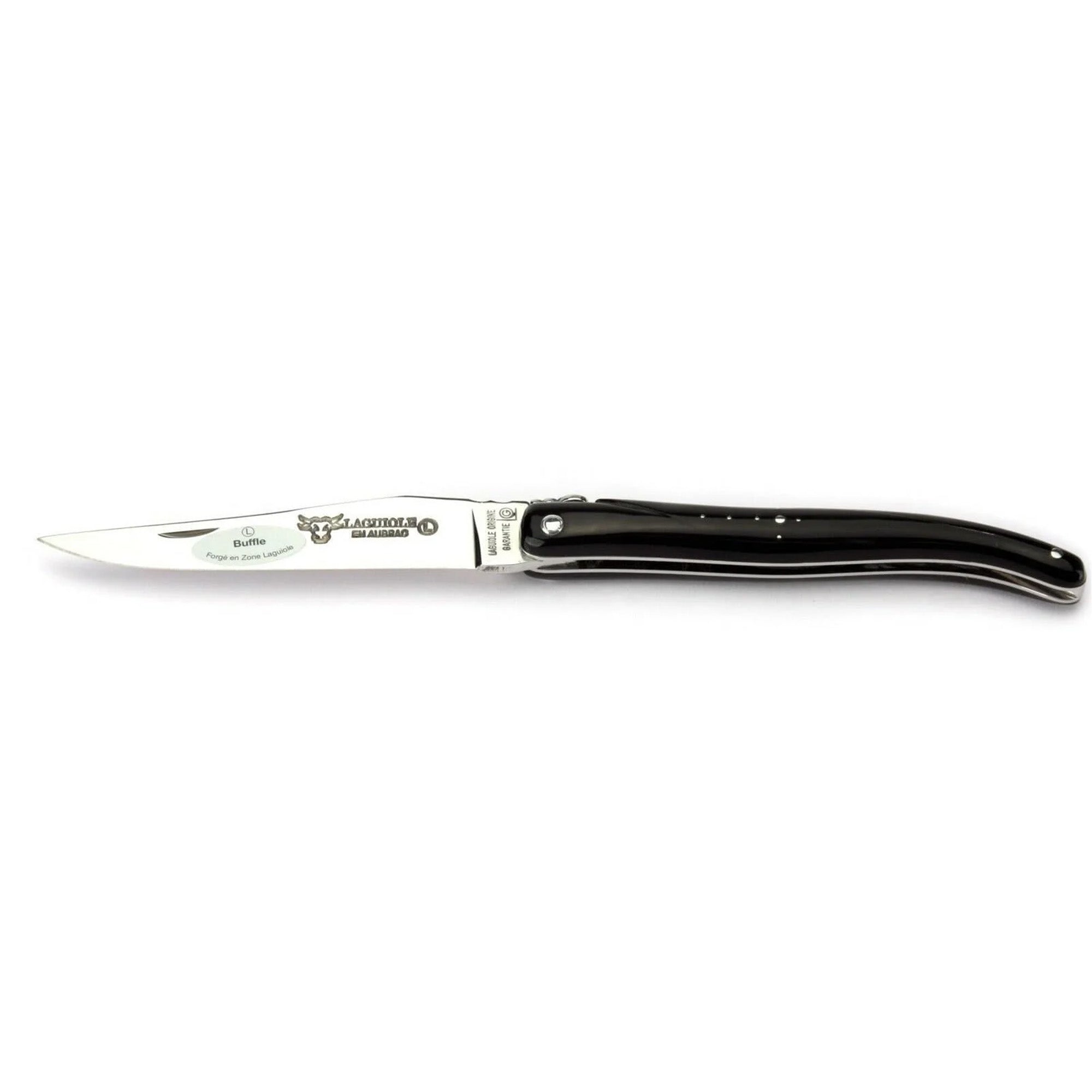 Laguiole en Aubrac Handcrafted Plated Multipurpose Knife, Full Buffalo Horn Handle, 4.75 inches