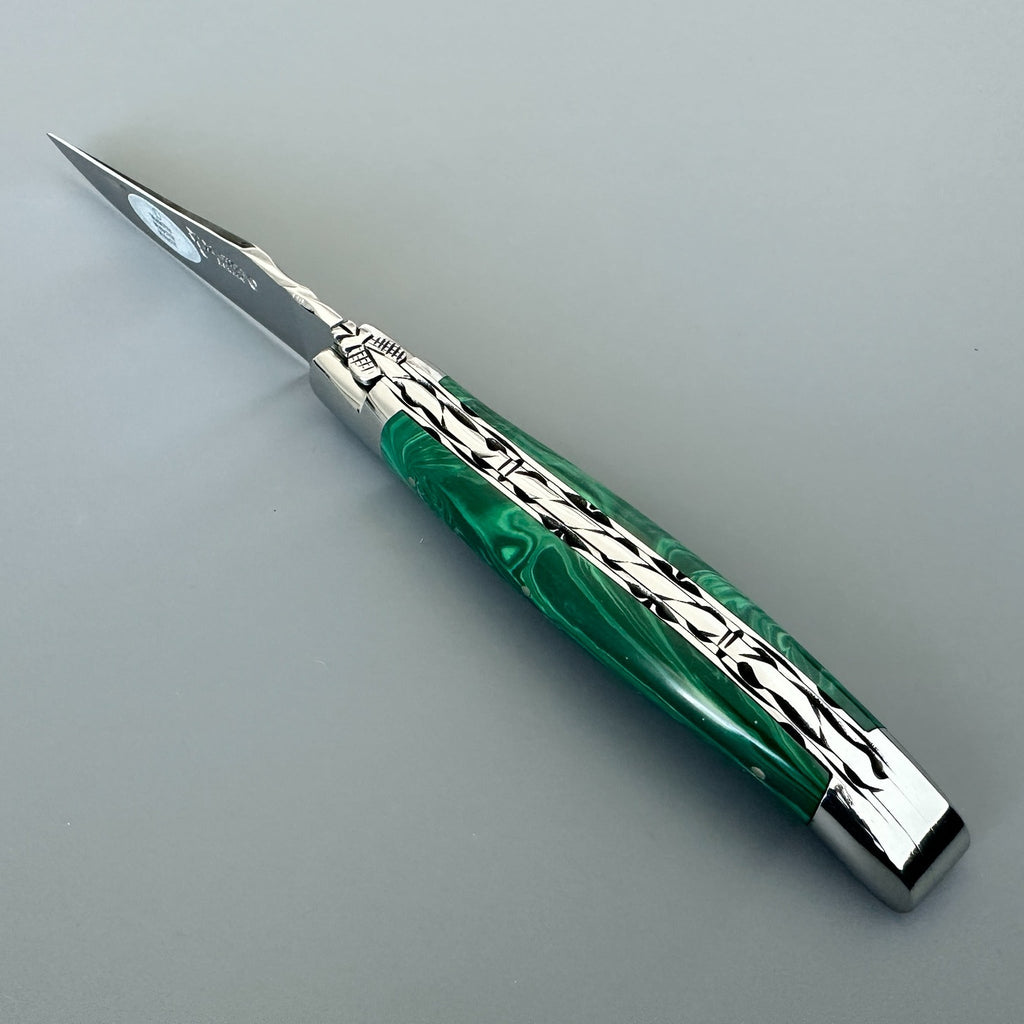 Laguiole en Aubrac Double-Plated Knife – Malachite Handle, 4.7″