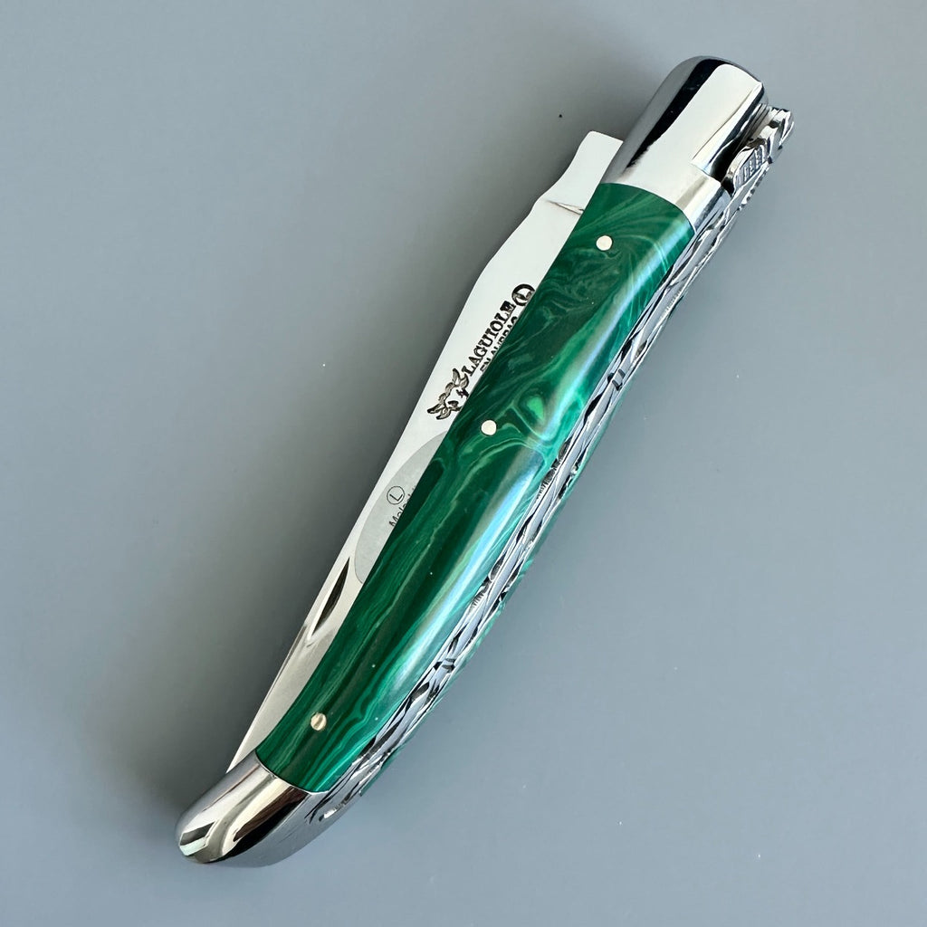 Laguiole en Aubrac Double-Plated Knife – Malachite Handle, 4.7″