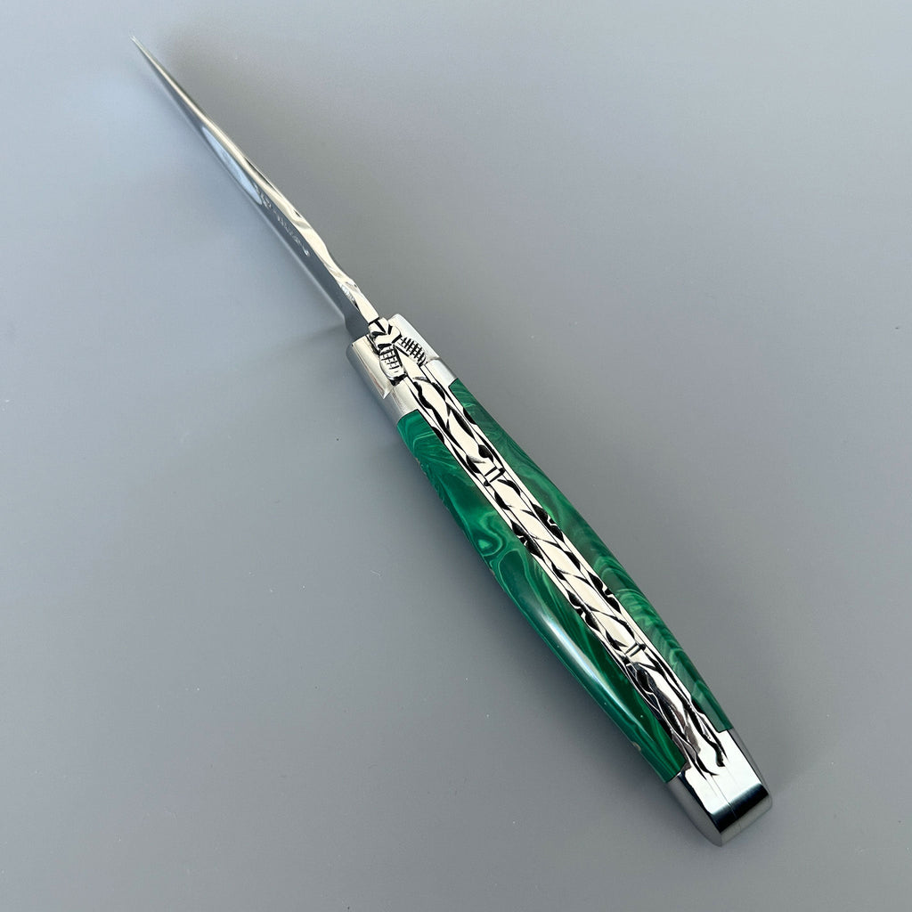Laguiole en Aubrac Double-Plated Knife – Malachite Handle, 4.7″
