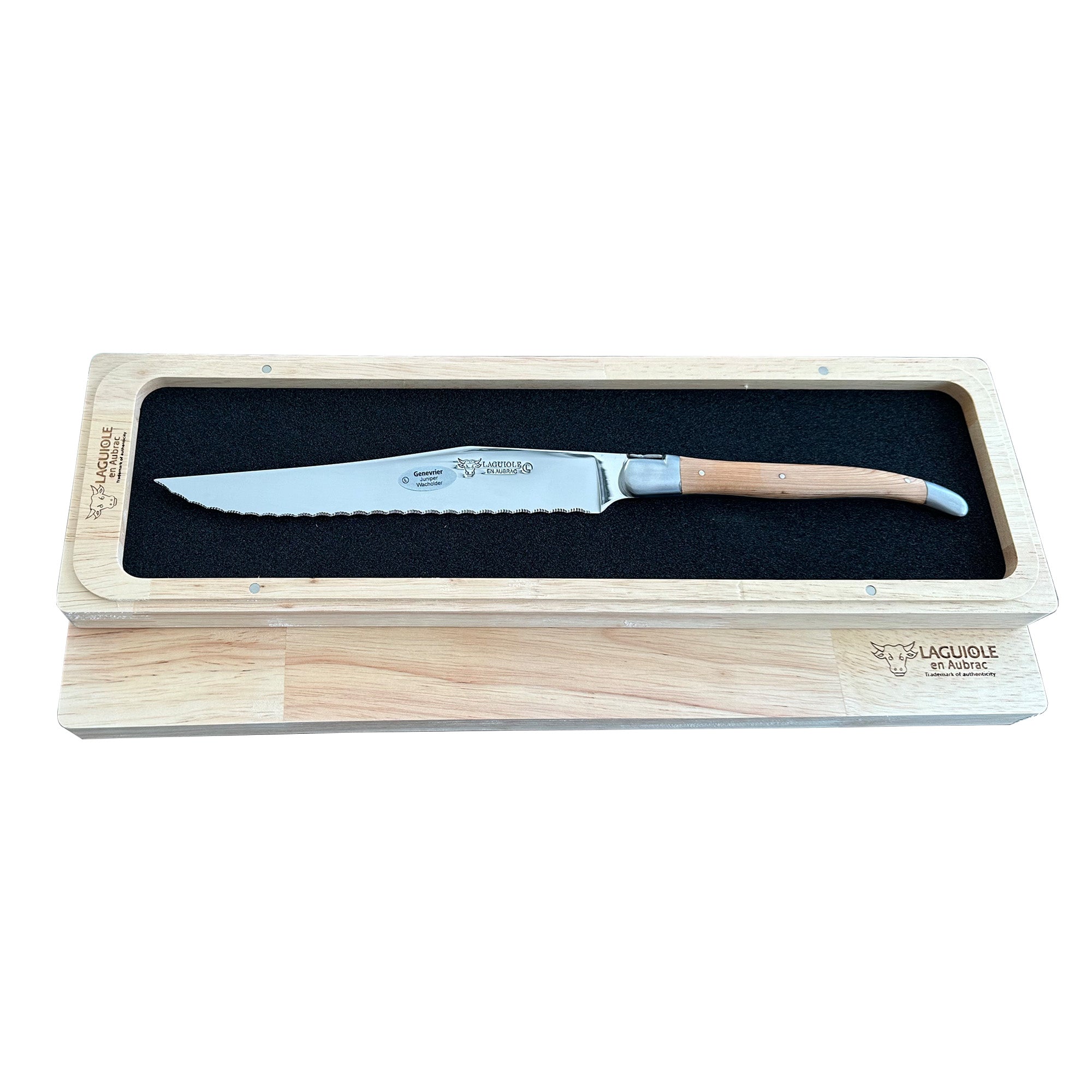 Laguiole en Aubrac Stainless Steel Bread Serrated Knife With Juniper Handle, 7-in